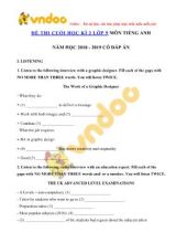 Đề thi học kỳ 2 môn Tiếng Anh Khối 9 - Năm học 2018-2019 (Có đáp án)